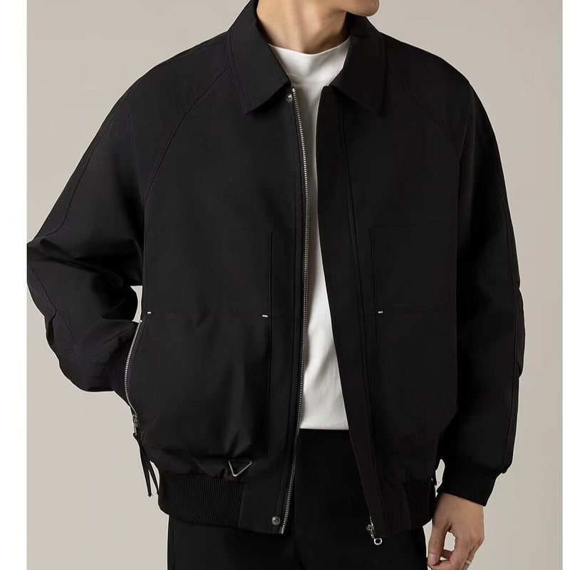 Jacket Mens Spring and Autumn Korean Style Light Mature Style Mens Loose Short Lasel Jacket Mens Jacket Casual Top Trendy Black - Image 1