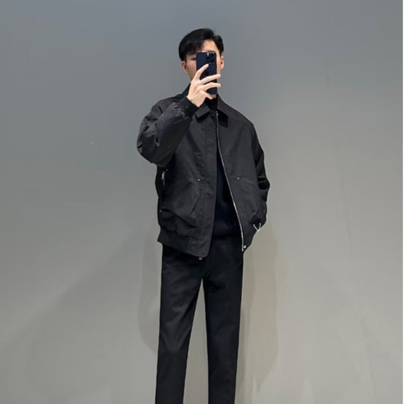 Jacket Mens Spring and Autumn Korean Style Light Mature Style Mens Loose Short Lasel Jacket Mens Jacket Casual Top Trendy Black - Image 4