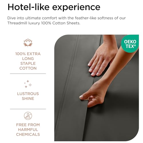 Threadmill Luxury 800 Thread Count Queen 100% Cotton Sheets - Dark Grey Sateen Weave Bed-Sheets, Better Than Egyptian Cotton,4 Pc Solid Soft Bedding Set, Fits 16" Deep Pocket - Image 3