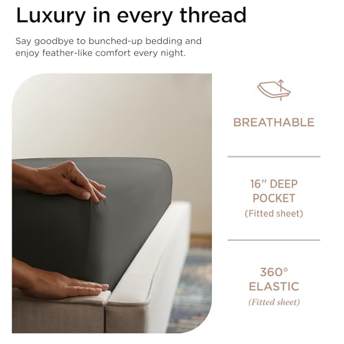Threadmill Luxury 800 Thread Count Queen 100% Cotton Sheets - Dark Grey Sateen Weave Bed-Sheets, Better Than Egyptian Cotton,4 Pc Solid Soft Bedding Set, Fits 16" Deep Pocket - Image 5