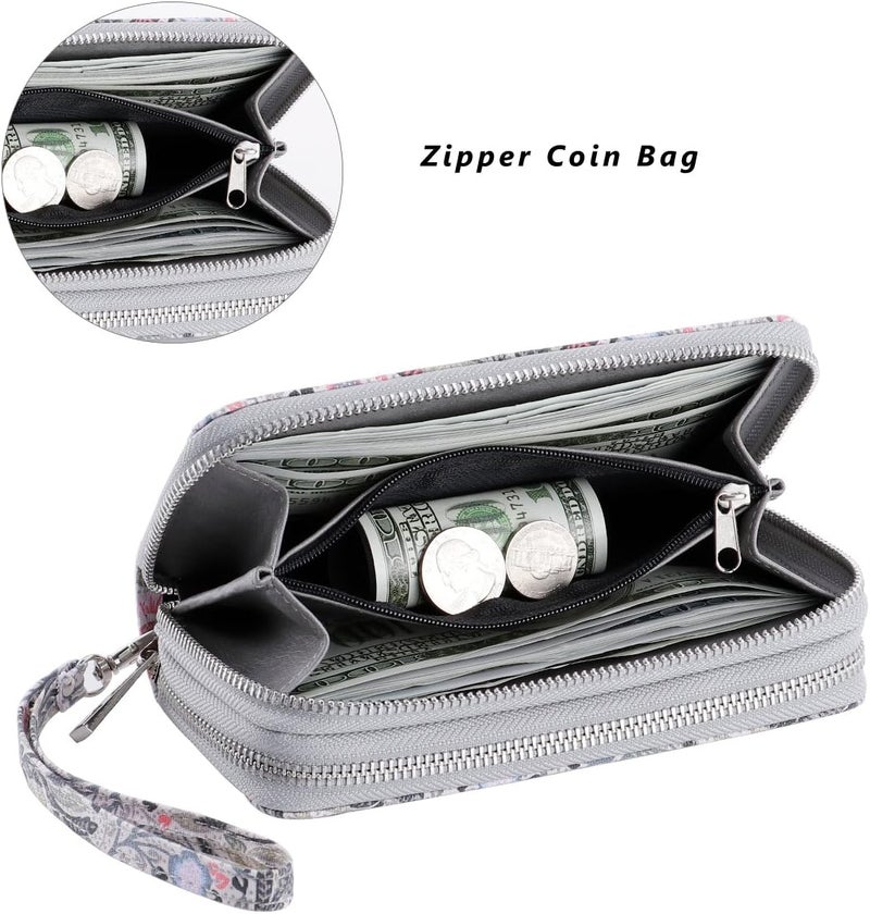 HAWEE Cellphone Wallet for Women Dual Zipper Long Purse with Removable Wristlet - Image 3