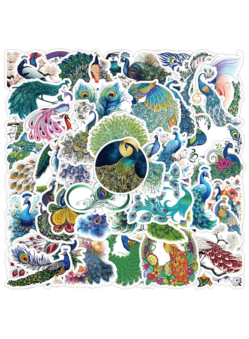 قوس قزح أورينبو 50 قطعة من ملصقات الطاووس لسجل القصاصات حيوانات لطيفة ملصقات فينيل مقاومة للماء للأطفال والمراهقين والفتيات وزجاجات المياه والكمبيوتر المحمول والهاتف والأمتعة والغيتار والثلاجة - Image 1