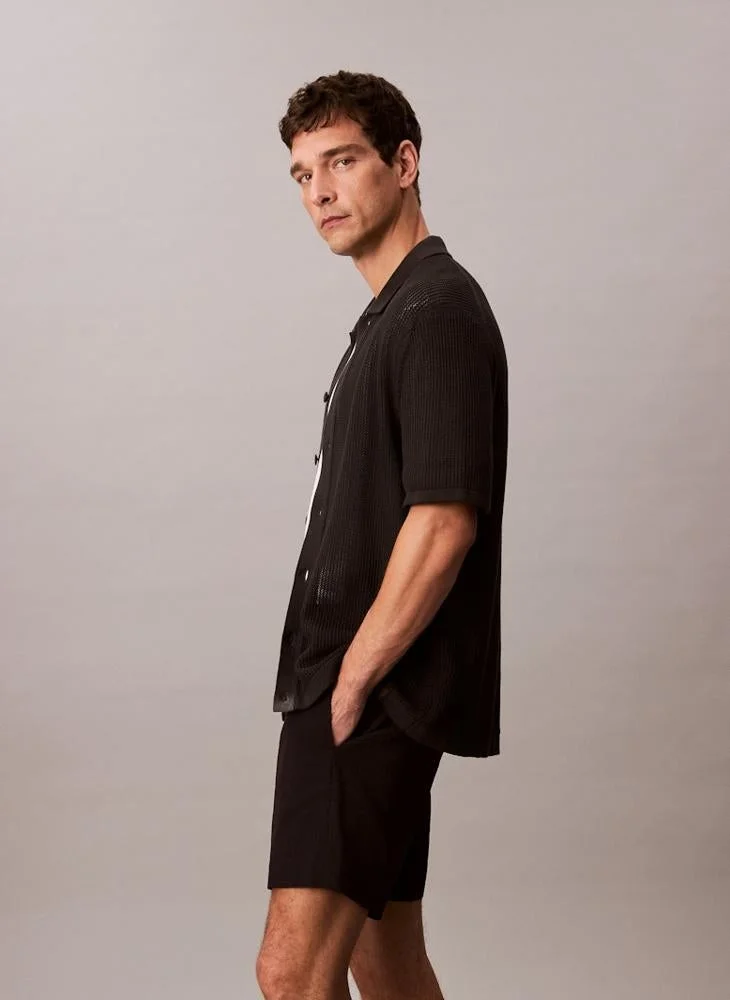 Calvin Klein Jeans black Cotton Mesh Button-Up Shirt for Men | Best Price UAE
