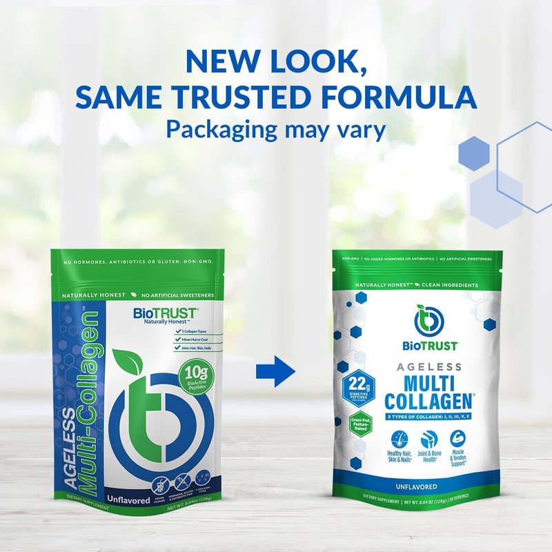 BioTrust Ageless Multi Collagen Peptides Powder  5 Types I II III V X  Unflavored Collagen Powder for Women  Men  Hydrolyzed Protein  Grass Fed Beef Fish Chicken Eggshell Membrane - Image 2