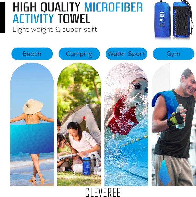 CLEVEREE Beach and Gym Towel for Men Women - Microfiber Pool Swimming Towel - Fast-Drying With Carry Bag - Large 150x90 cm and 50x25 cm (Royal Blue) - Image 5