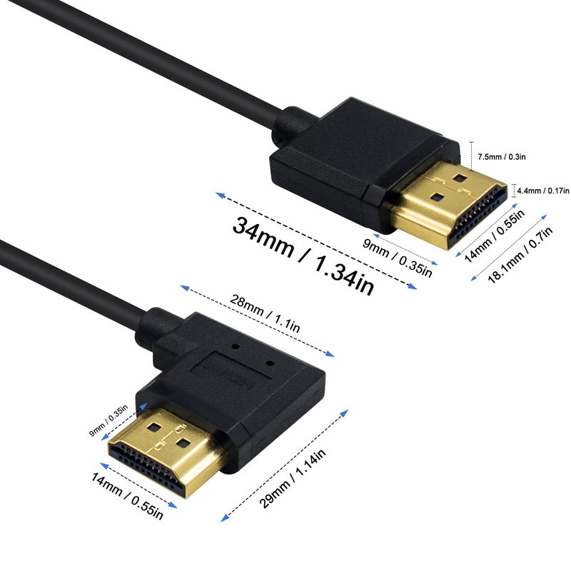 دوتك كابل HDMI قصير 4K من Duttek بطول 6 بوصات/15 سم، كابل HDMI من الذكر إلى الذكر بزاوية قائمة لأجهزة التلفاز ثلاثية الأبعاد وفائقة الدقة 4K، سلك HDMI 2.0 (رفيع للغاية) - Image 4