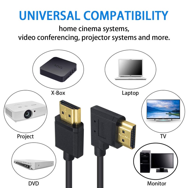 دوتك كابل HDMI قصير 4K من Duttek بطول 6 بوصات/15 سم، كابل HDMI من الذكر إلى الذكر بزاوية قائمة لأجهزة التلفاز ثلاثية الأبعاد وفائقة الدقة 4K، سلك HDMI 2.0 (رفيع للغاية) - Image 3