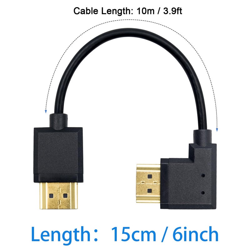 دوتك كابل HDMI قصير 4K من Duttek بطول 6 بوصات/15 سم، كابل HDMI من الذكر إلى الذكر بزاوية قائمة لأجهزة التلفاز ثلاثية الأبعاد وفائقة الدقة 4K، سلك HDMI 2.0 (رفيع للغاية) - Image 5