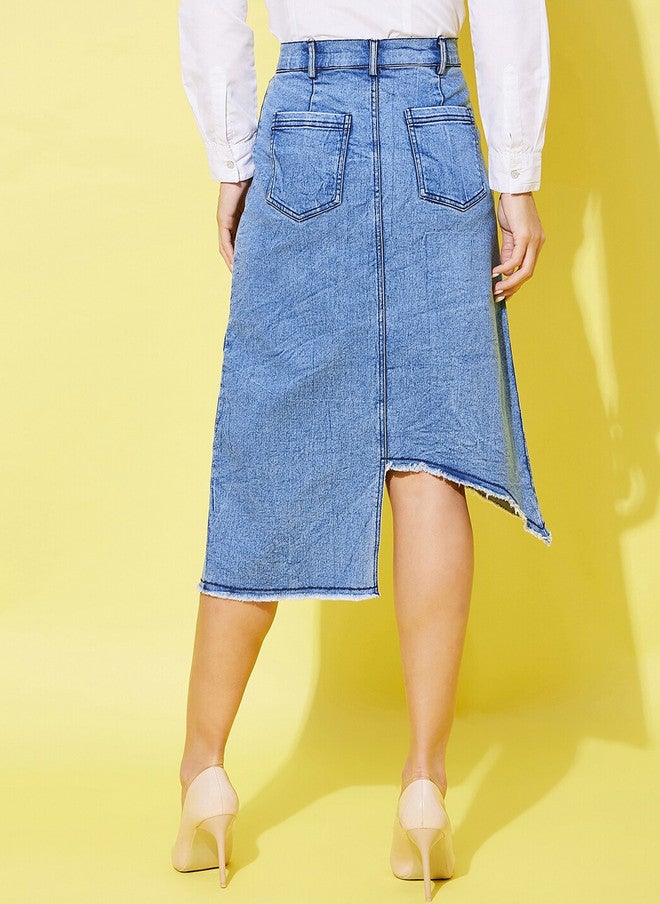 StyleStone Women's Knee Length Straight Denim Skirt with Button Closure and Pockets - Image 4