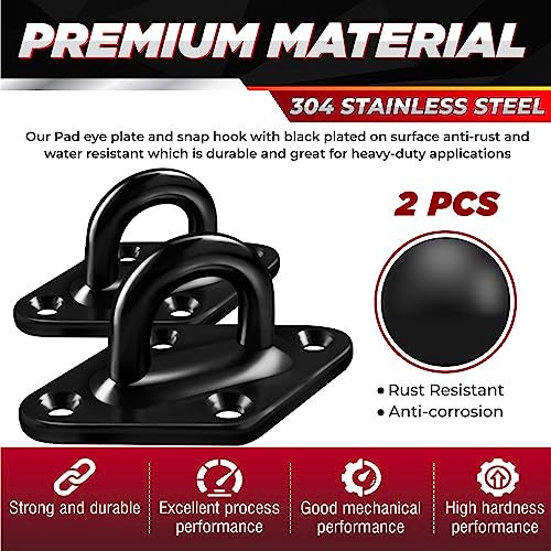 PAMAZY [Upgraded] 1700 lb Capacity 2PCS M10 Stainless Steel Pad Eye Hooks+2PCS 10MM Snap Hook + 8PCS Heavy Duty Screws for Hammock Hanging Kit, Swing Hanging, Wall/Ceiling Mount, Indoor & Outdoor - Image 5