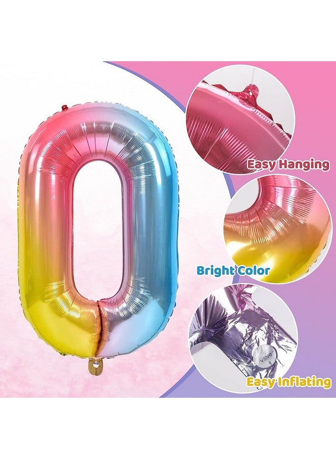 FI - FLICK IN FI - FLICK IN 1 Pc Big Size Number 0 Foil Balloon 32 Inch Large Rainbow Number Foil Balloon Gradient 0 to 9 Number Balloons for Decoration 10th Birthday Anniversary Decoration Items (Pack of 1, Rainbow)  - Image 2
