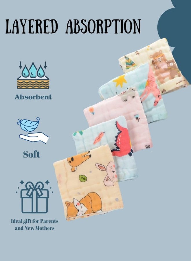 Closecret 5 Pack Baby Muslin Washcloths for Unisex 100% Cotton Wash Cloth Set for Baby Face Body Comfy and Soft for Newborn Infants Kids Girls and Boys (Multi 02) - Image 5