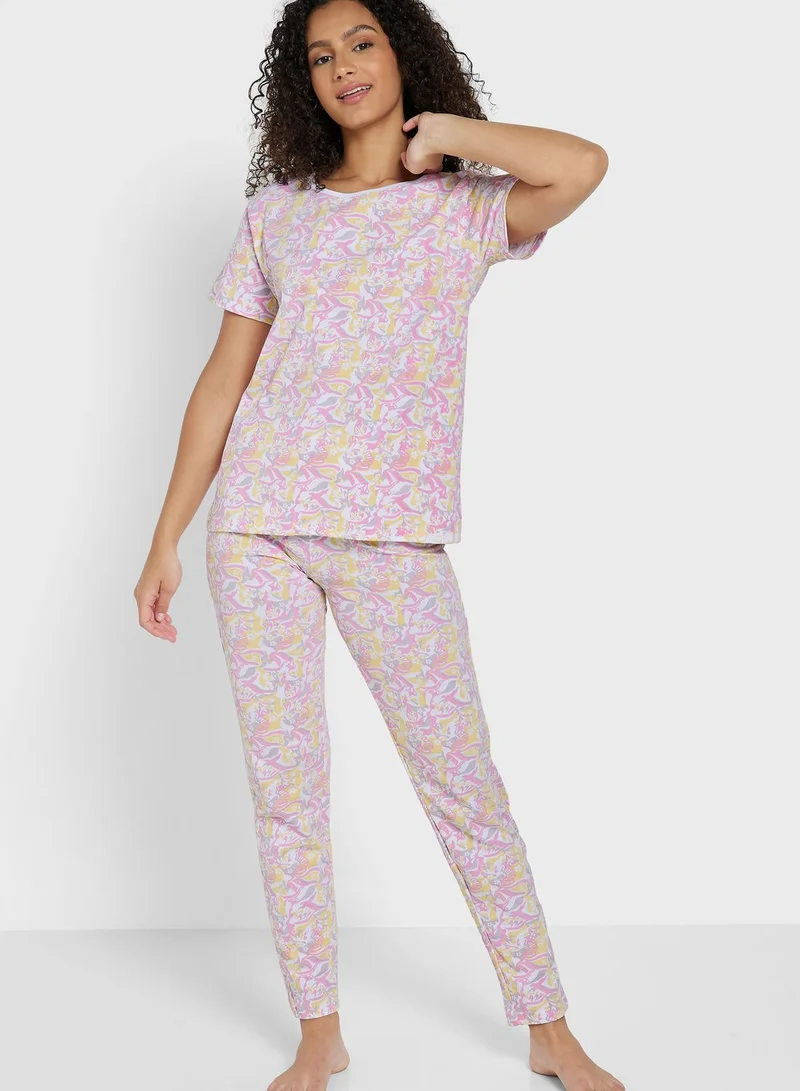 Ginger Graphic Nightwear T-Shirt And Pyjama Set