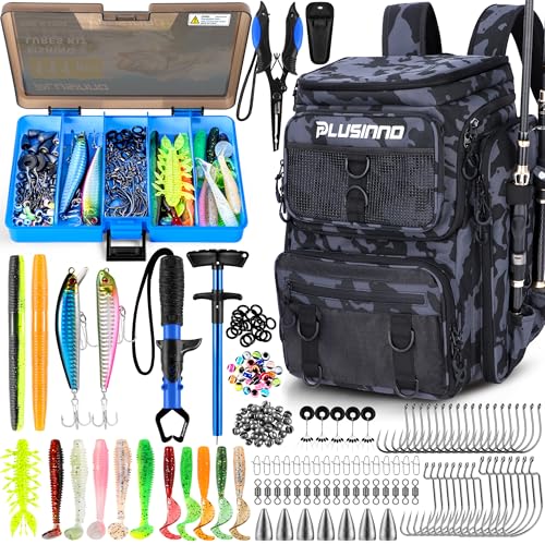 PLUSINNO Fishing Backpack with Tackle BoxesFishing Gear42L Waterproof tackle Backpack with Rod HoldersLuresToolsPliers Accessories Fishing Gifts for Men - Image 1