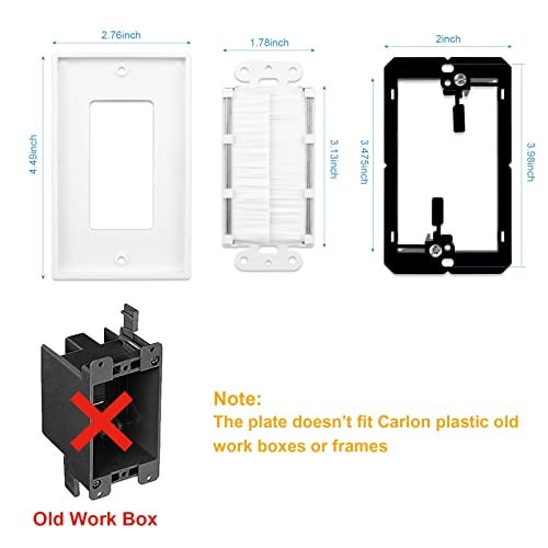 Iwillink Brush Wall Plate with Low Voltage Mounting Bracket 2-Pack, Cable Pass Through Insert for Wires, Single Gang Cable Access Strap, Wall Socket for HDTV, Home Theater Systems - Image 5
