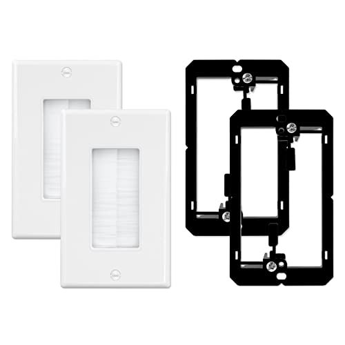 Iwillink Brush Wall Plate with Low Voltage Mounting Bracket 2-Pack, Cable Pass Through Insert for Wires, Single Gang Cable Access Strap, Wall Socket for HDTV, Home Theater Systems - Image 1