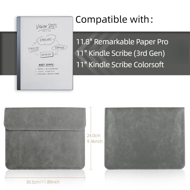 WALNEW Sleeve Case for Remarkable Paper Pro 11.8â€, Slim Lightweight Protective Sleeve with Pen Holder, Compatible with Kindle Scribe 11â€, Gray - Image 2