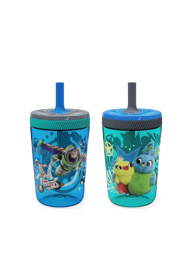 Zak Designs Kelso 15 Oz Tumbler Set (Toy Story 4 - Woody & Buzz 2Pc Set) Toddlers Cup Non-Bpa Leak-Proof Screw-On Lid With Straw Made Of Durable Plastic And Silicone, Perfect Baby Bundle For Kids  - Image 1