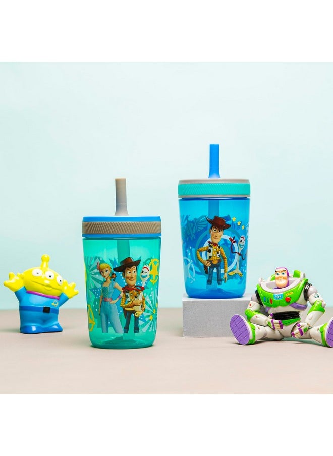 Zak Designs Kelso 15 Oz Tumbler Set (Toy Story 4 - Woody & Buzz 2Pc Set) Toddlers Cup Non-Bpa Leak-Proof Screw-On Lid With Straw Made Of Durable Plastic And Silicone, Perfect Baby Bundle For Kids  - Image 2