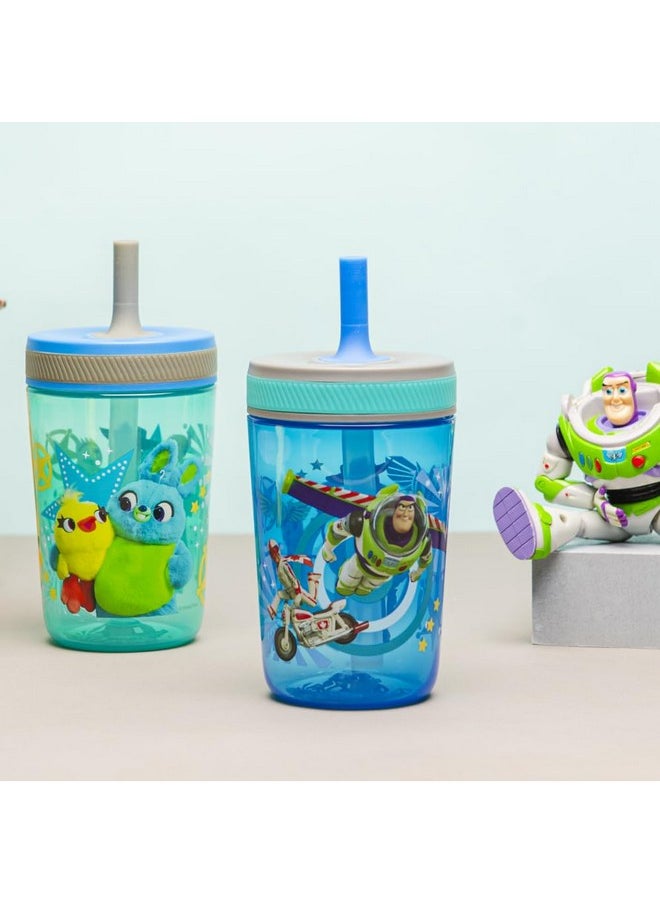 Zak Designs Kelso 15 Oz Tumbler Set (Toy Story 4 - Woody & Buzz 2Pc Set) Toddlers Cup Non-Bpa Leak-Proof Screw-On Lid With Straw Made Of Durable Plastic And Silicone, Perfect Baby Bundle For Kids  - Image 3