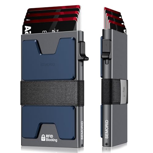 SEMORID Slim Aluminum Card Holder Wallet for Men, Durable Expandable Backplate, RFID Blocking Minimalist Metal Pop Up Wallet, Holds 12+ Cards Plus Cash - Image 1