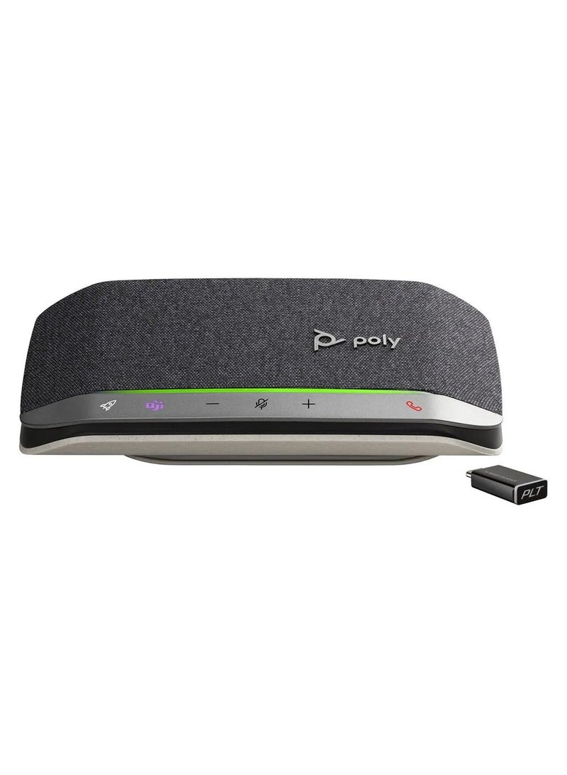 مكبر صوت USB-C معتمد من Poly Sync 20+ من Microsoft Teams، بلوتوث 5.1، وقت تحدث 20 ساعة، 3 ميكروفونات ثنائية الاتجاه، مقاوم للماء والغبار IP64، بطارية ليثيوم أيون قابلة لإعادة الشحن، عناصر تحكم تعمل باللمس، حقيبة سفر، محول BT600، متوافق مع Windows 10/11، macOS | 772D1AA 