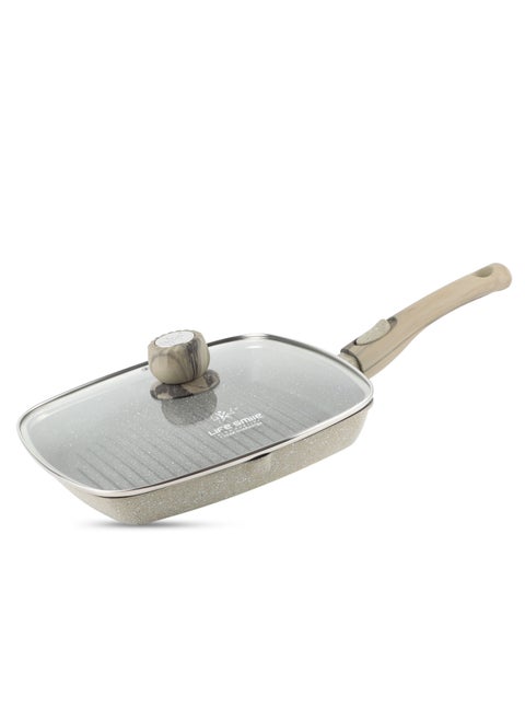 Grill pan Non-stick Granite Coating with lid | Oven Safe | versatile grill pan with drop opening with detachable handle, Skillet for large cooking surface, PFOA free (28 CM, DARK GREEN)