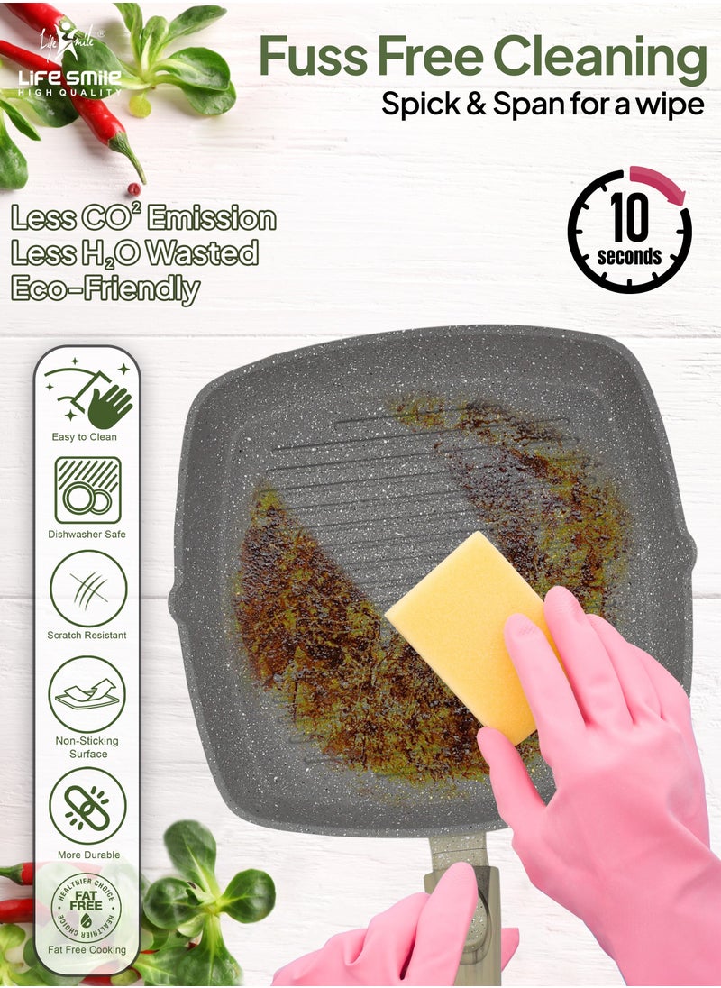 Life Smile - Grill pan Non-stick Granite Coating with lid | Oven Safe | versatile grill pan with drop opening with detachable handle, Skillet for large cooking surface, PFOA free (28 CM, DARK GREEN) - Image 1