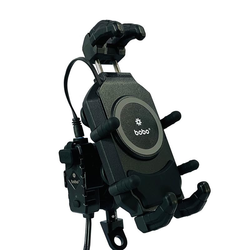 Bobo BM18M PRO Mirror Mount Anti-Vibration Anti-Theft Waterproof Bike/Motorcycle/Scooter Mobile Phone Holder Mount with Fast 15W Wireless & USB-C Charger, Ideal for Maps and GPS Navigation (Black) - Image 1