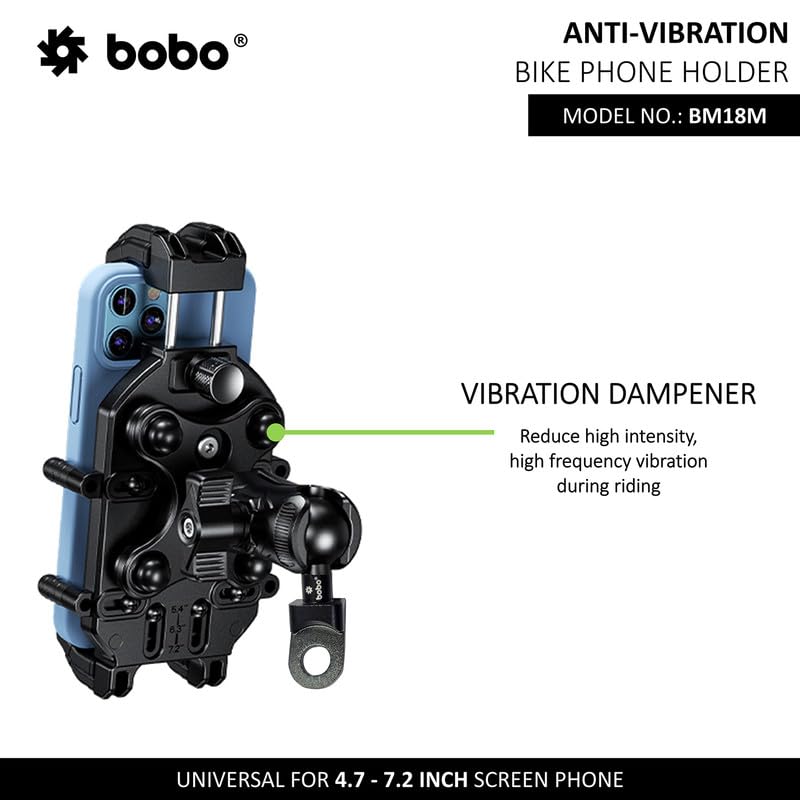 Bobo BM18M PRO Mirror Mount Anti-Vibration Anti-Theft Waterproof Bike/Motorcycle/Scooter Mobile Phone Holder Mount with Fast 15W Wireless & USB-C Charger, Ideal for Maps and GPS Navigation (Black) - Image 2