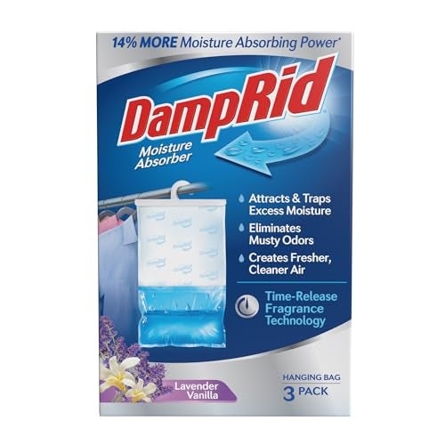 DampRid Lavender Vanilla Hanging Moisture Absorber, 16 oz., 3 Pack - Eliminates Musty Odors for Fresher, Cleaner Air, Ideal Moisture Absorbers for Closet, Blue, Small - Image 1