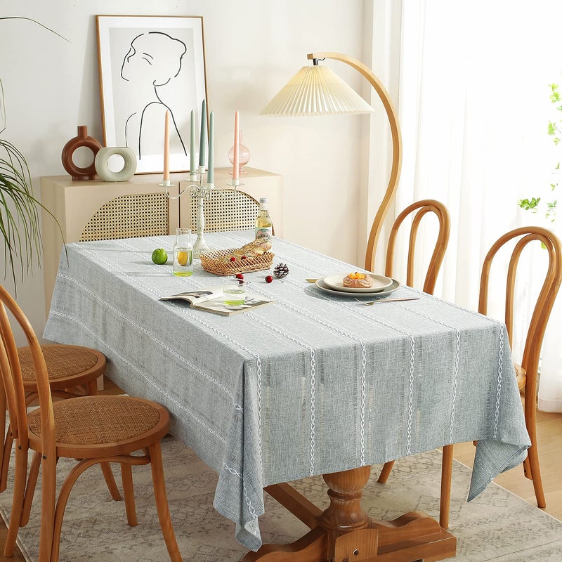 Chassic 60 x 120 inches Farmhouse Style Linen tablecloths, Wrinkle Resistant Washable Dining Room Table Cloths for 8 Foot Rectangle Tables - Hemstitch Light Grey - Image 3
