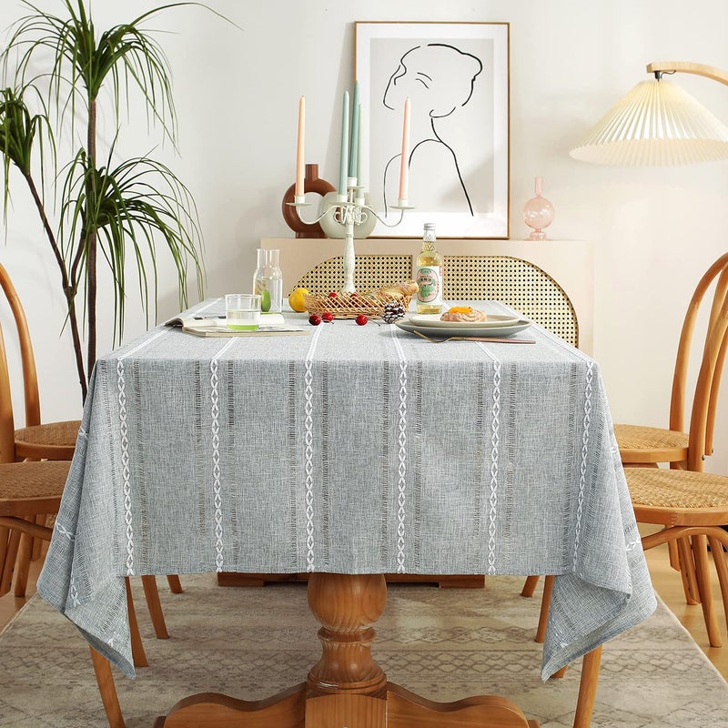 Chassic 60 x 120 inches Farmhouse Style Linen tablecloths, Wrinkle Resistant Washable Dining Room Table Cloths for 8 Foot Rectangle Tables - Hemstitch Light Grey - Image 1