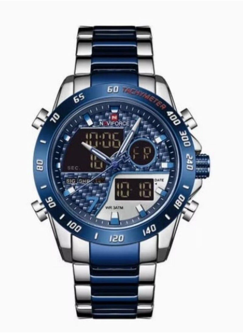 NAVIFORCE - Men's stainless steel analog & digital wrist watch NF9171 S/BE/BE - 45 mm - silver and blue - Image 1