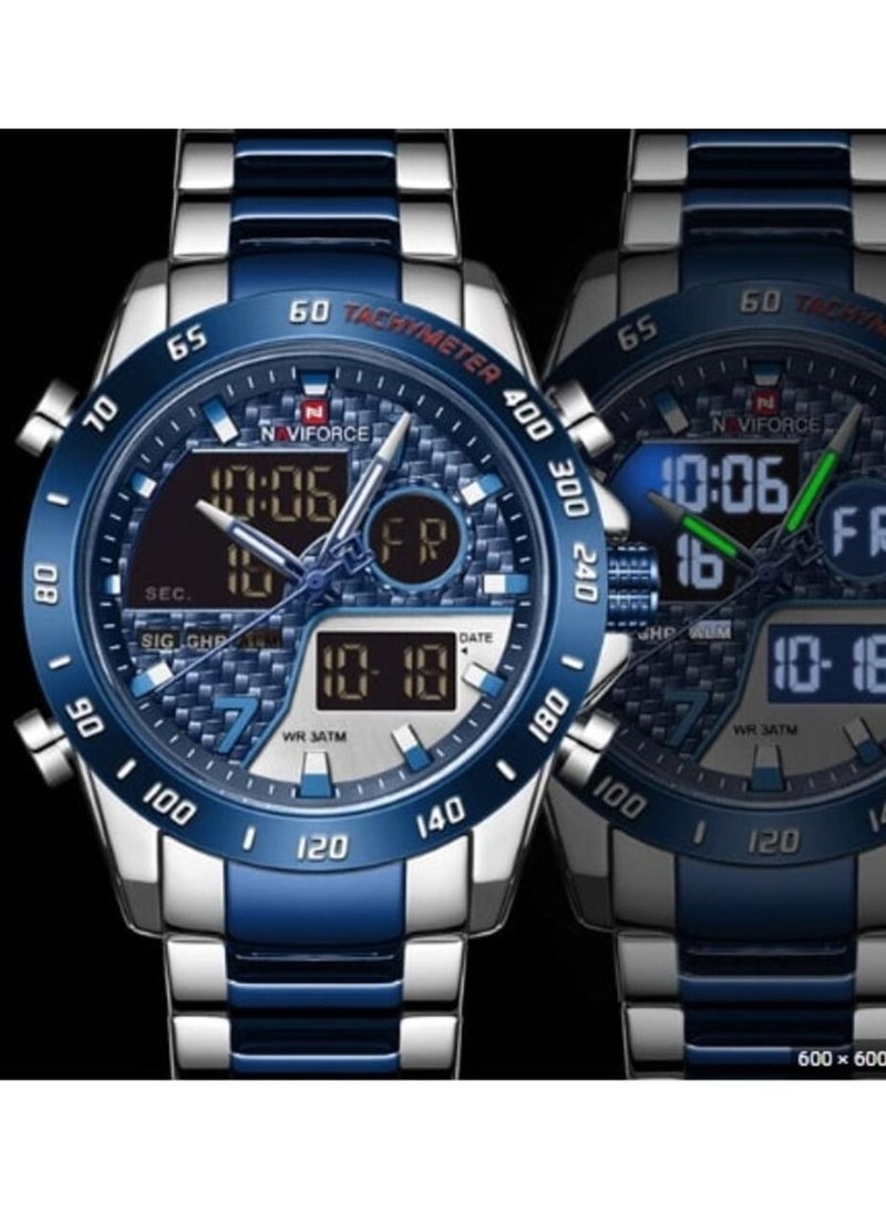 NAVIFORCE - Men's stainless steel analog & digital wrist watch NF9171 S/BE/BE - 45 mm - silver and blue - Image 1