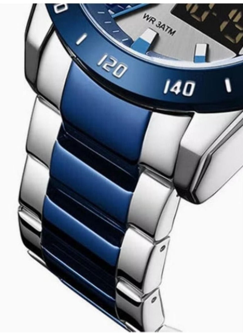 NAVIFORCE - Men's stainless steel analog & digital wrist watch NF9171 S/BE/BE - 45 mm - silver and blue - Image 1