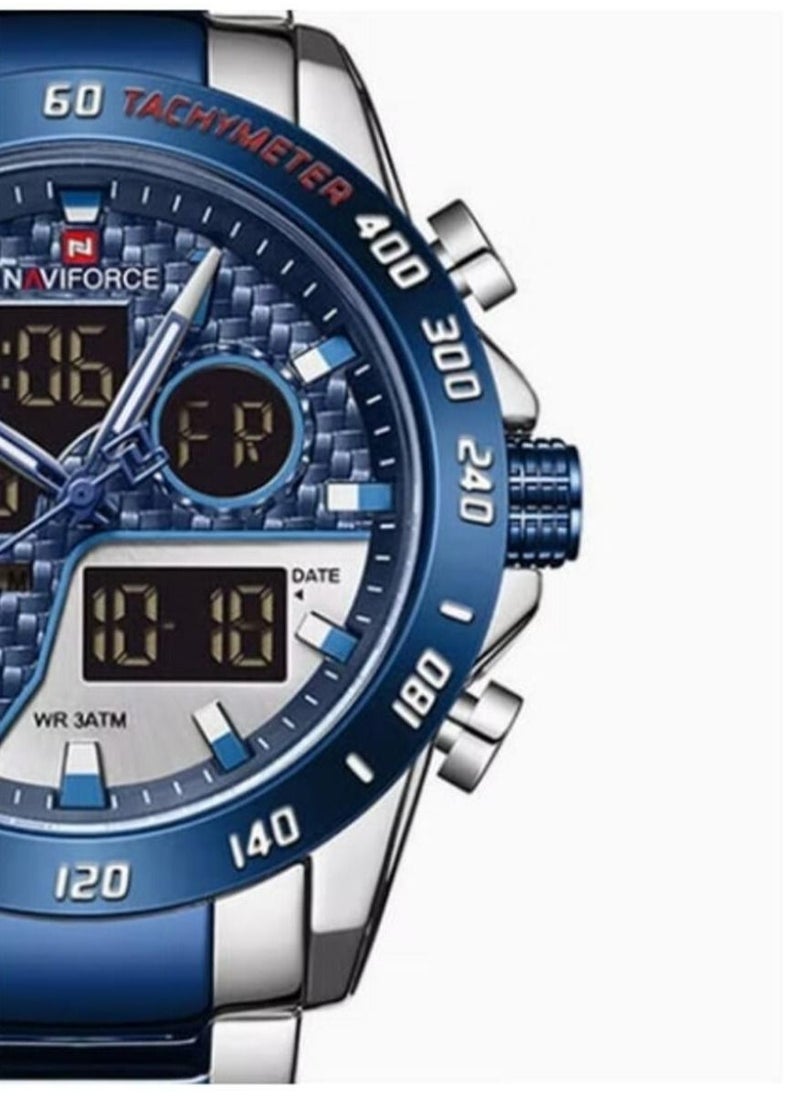 NAVIFORCE - Men's stainless steel analog & digital wrist watch NF9171 S/BE/BE - 45 mm - silver and blue - Image 1
