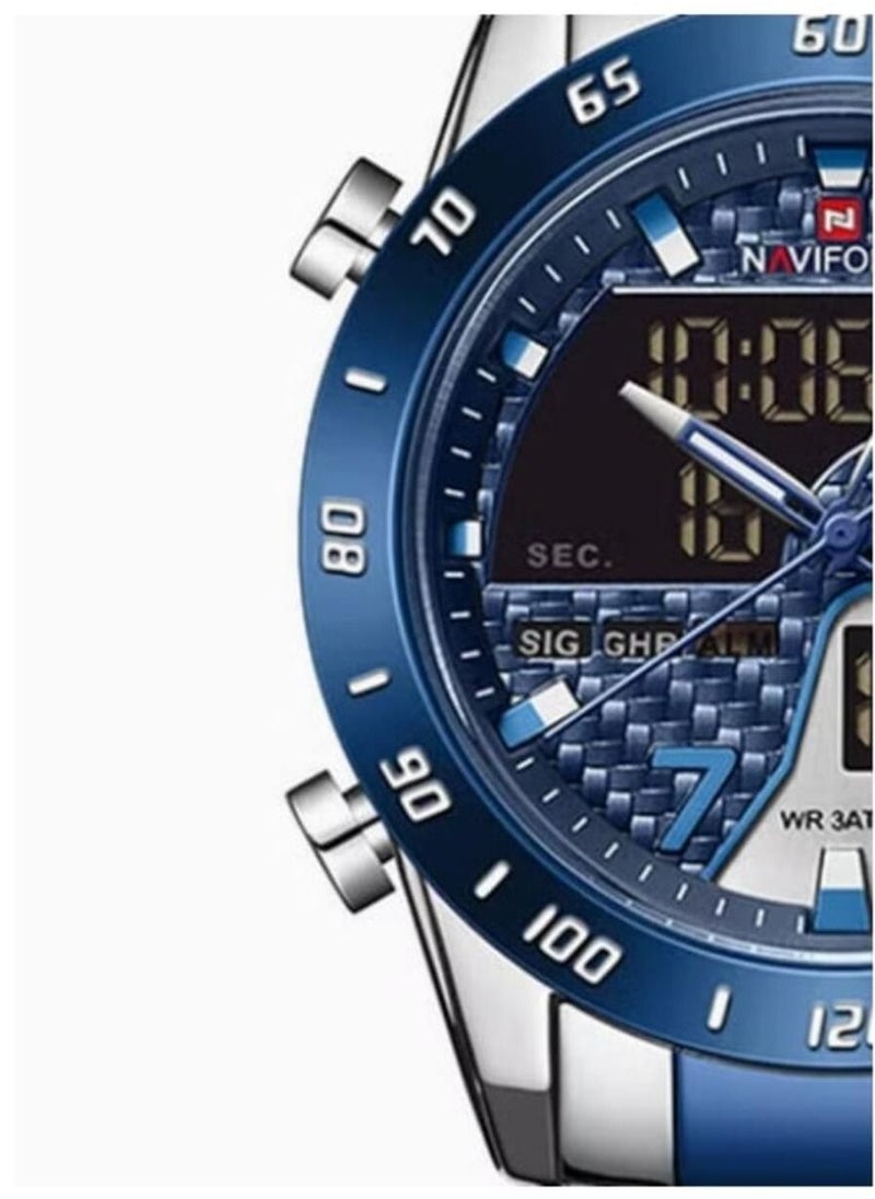 NAVIFORCE - Men's stainless steel analog & digital wrist watch NF9171 S/BE/BE - 45 mm - silver and blue - Image 1