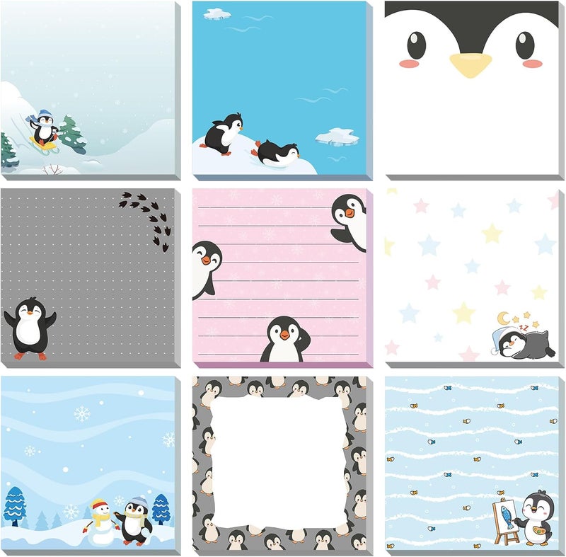 Saypacck 9 Pads Penguin Sticky Notes 3x3 Inch Cute Self Stick Notepads Notes Adhesive Memo Pad Office Decor Gifts for Students School Teacher Meeting Office Supplies - Image 1