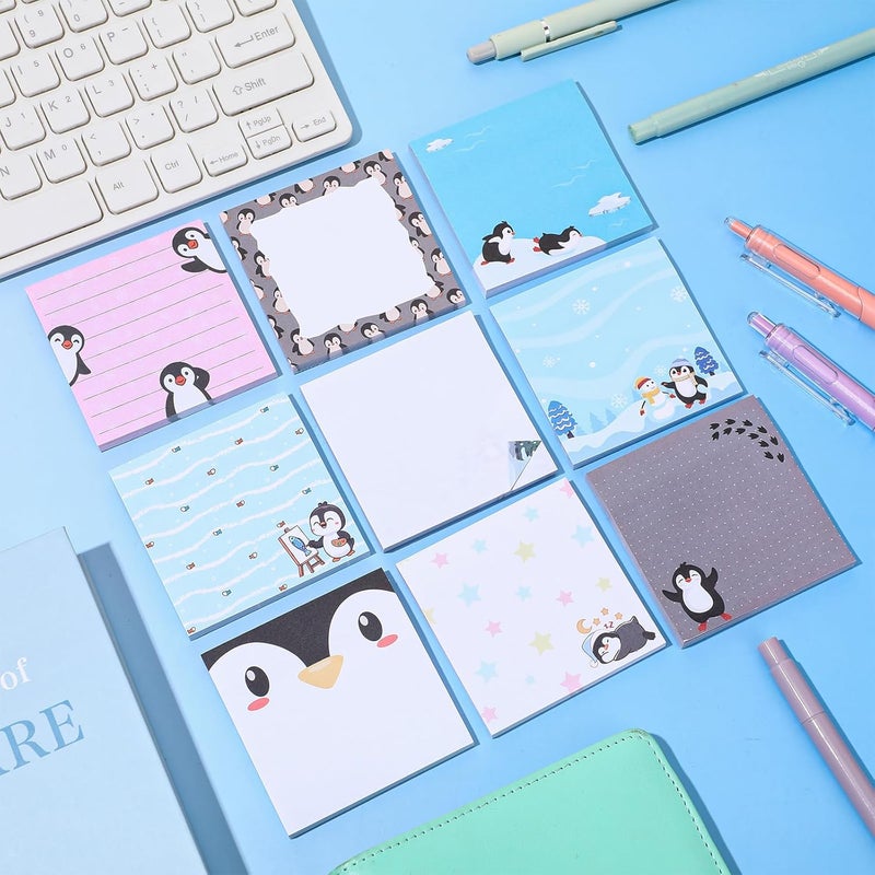 Saypacck 9 Pads Penguin Sticky Notes 3x3 Inch Cute Self Stick Notepads Notes Adhesive Memo Pad Office Decor Gifts for Students School Teacher Meeting Office Supplies - Image 5