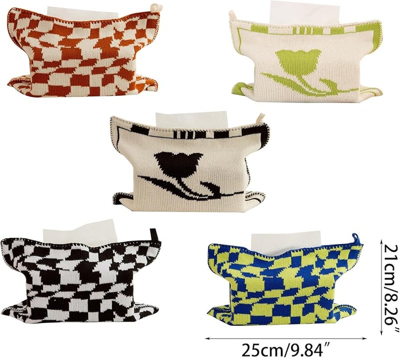 غطاء صندوق المناديل المحبوك بنمط القلب، حافظة تخزين زخرفية، اللون أ - Image 5