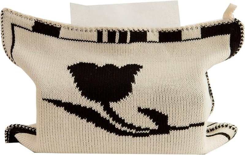 غطاء صندوق المناديل المحبوك بنمط القلب، حافظة تخزين زخرفية، اللون أ - Image 1