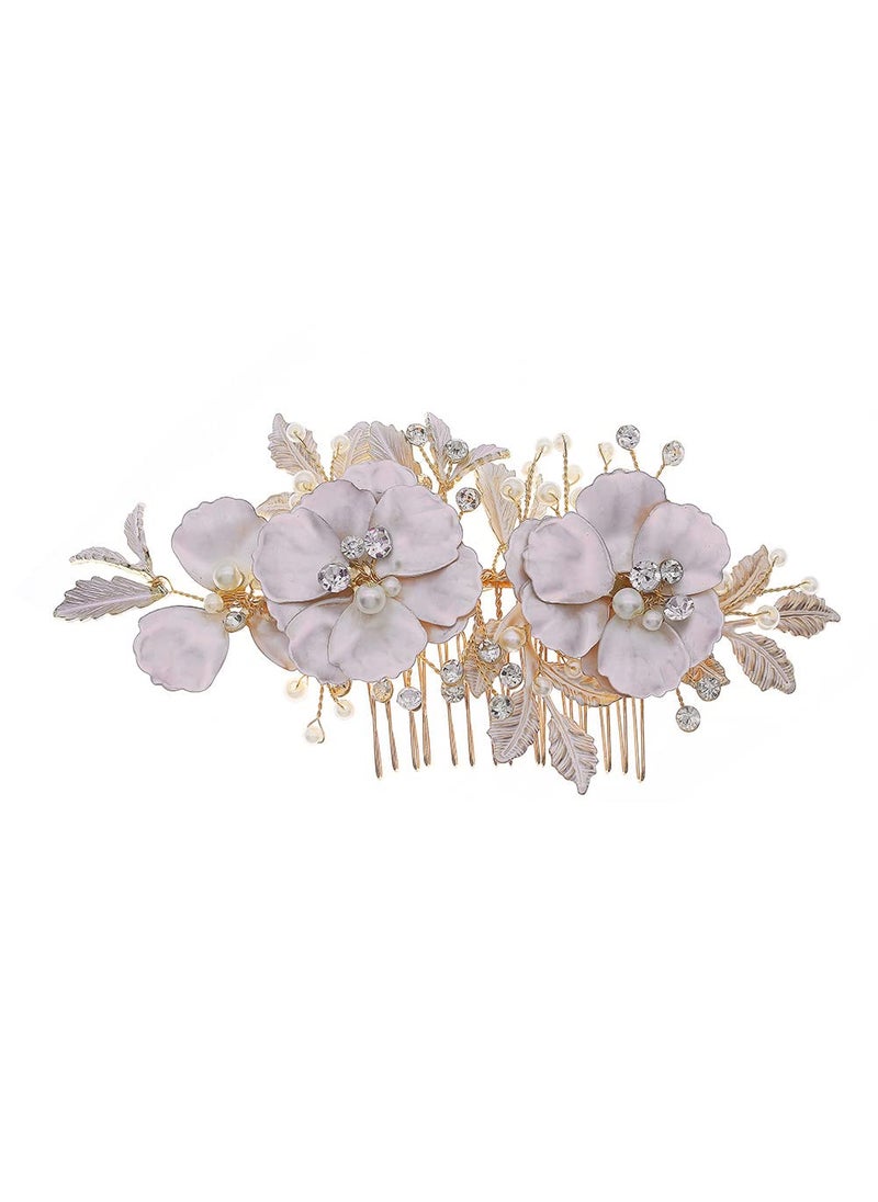 Sunshinesmile Bride - Wedding Hair Comb Gold Color Flower Bridal Handmade Wedding Hair Accessories for Brides and Bridesmaid - Image 1