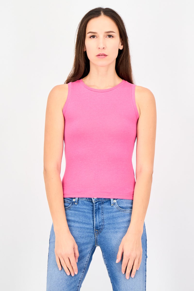 GAP Women Crew Neck Sleeveless Plain Tank Top, Dark Pink - Image 1