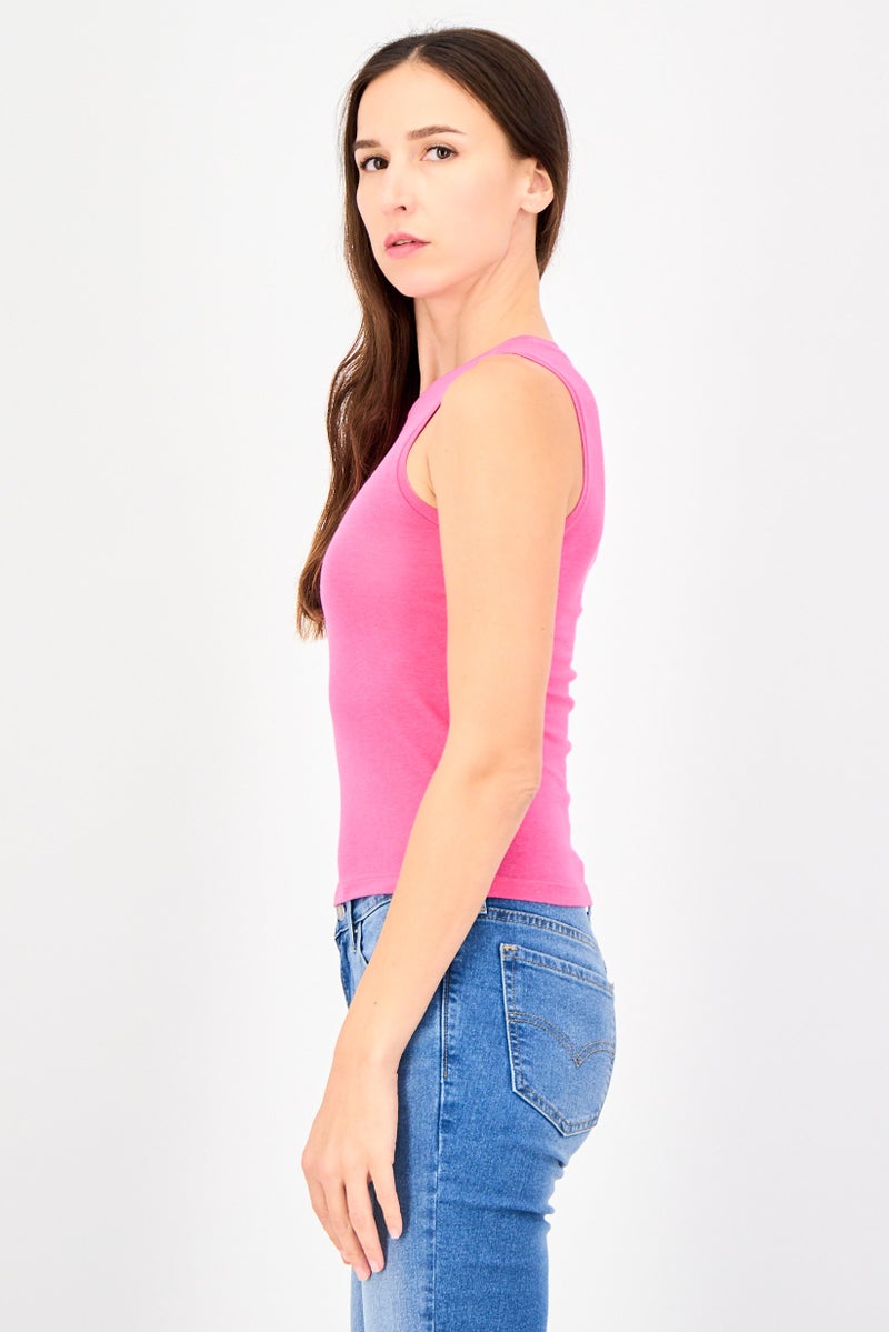 GAP Women Crew Neck Sleeveless Plain Tank Top, Dark Pink - Image 2