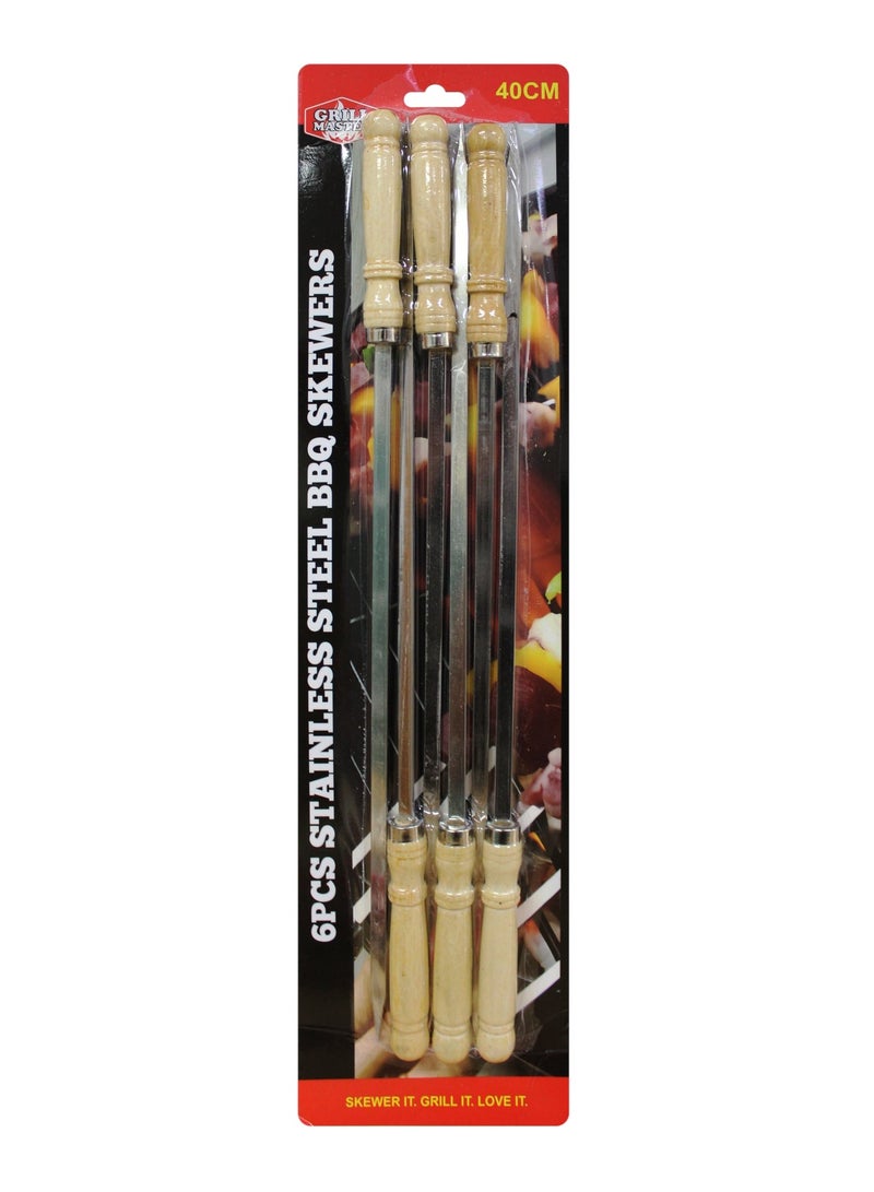 Grill Master Metal Skewer with Wooden Handle Set 6-Pieces - Image 1