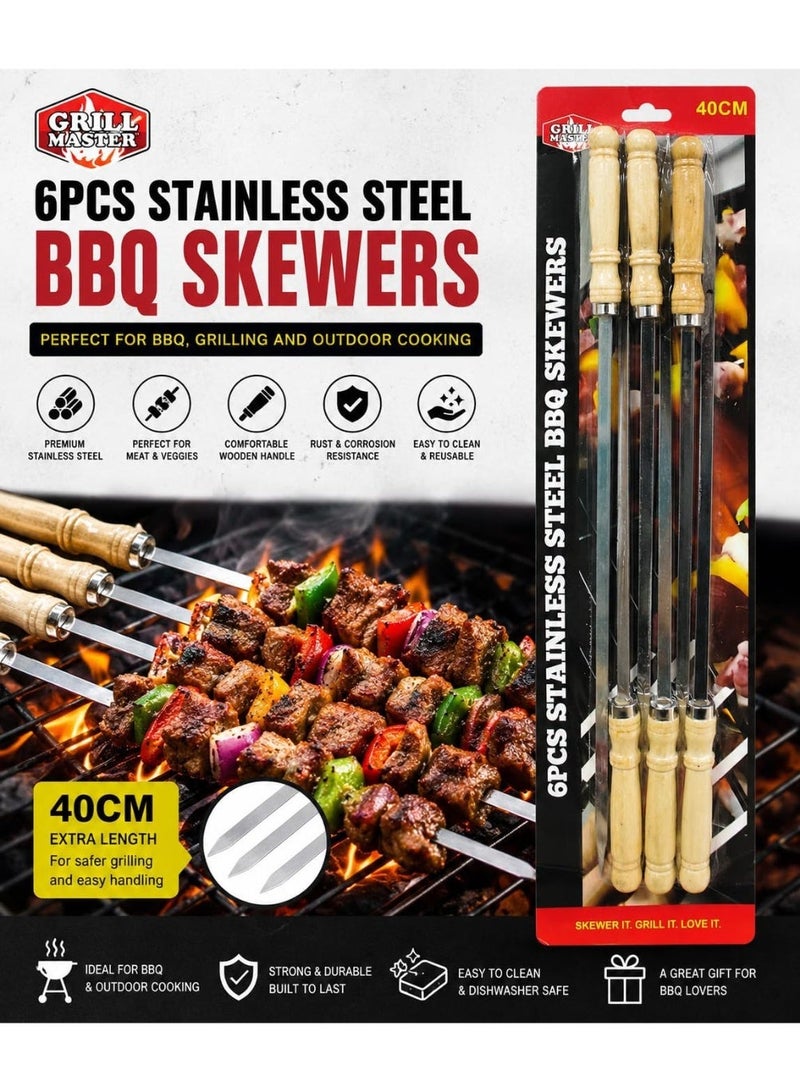 Grill Master Metal Skewer with Wooden Handle Set 6-Pieces - Image 2