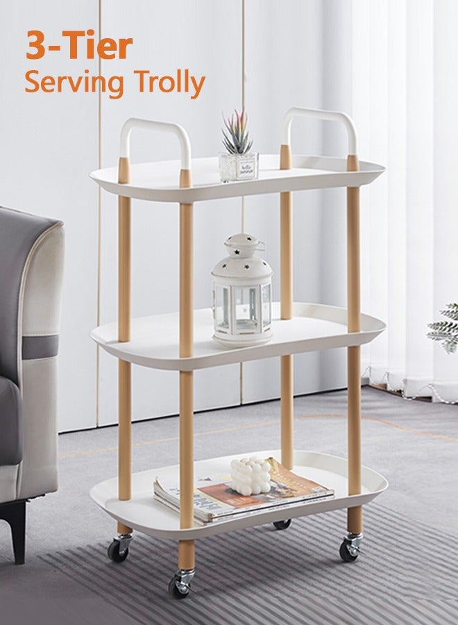 عربة متحركة عربة متعددة الاستخدامات بعجلات عربة تخزين بثلاثة طوابق عربة تخزين متحركة رفوف تخزين منظمة للمطبخ والمكتب وغرفة المعيشة - Image 1