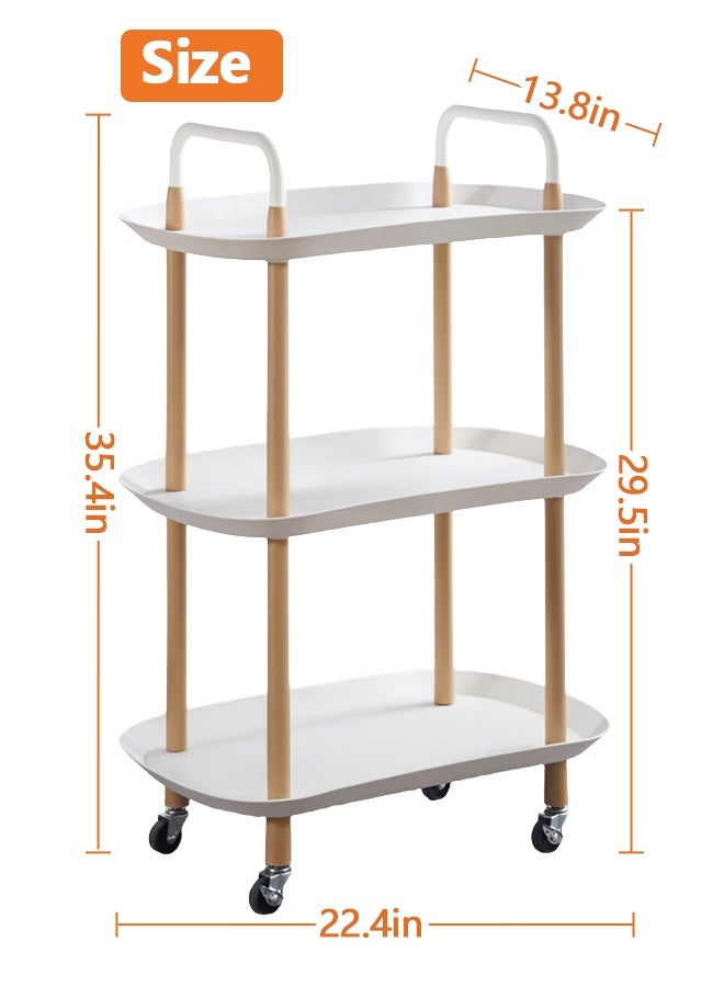 عربة متحركة عربة متعددة الاستخدامات بعجلات عربة تخزين بثلاثة طوابق عربة تخزين متحركة رفوف تخزين منظمة للمطبخ والمكتب وغرفة المعيشة - Image 2