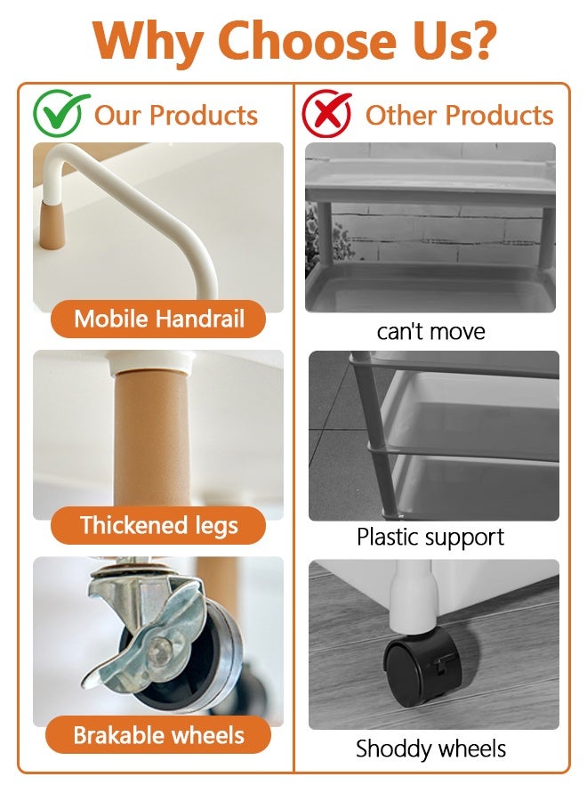 عربة متحركة عربة متعددة الاستخدامات بعجلات عربة تخزين بثلاثة طوابق عربة تخزين متحركة رفوف تخزين منظمة للمطبخ والمكتب وغرفة المعيشة - Image 3